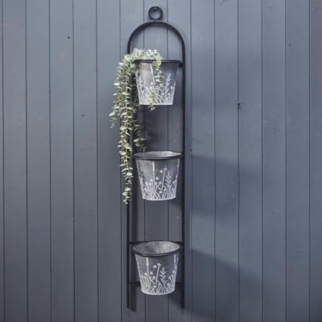 KDMD Grey Meadow Wall Planter with Three Pots - Grey