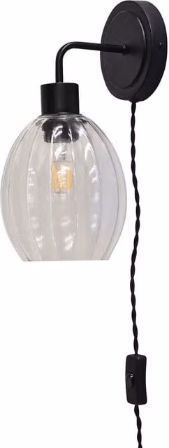 First Choice Lighting Toby Black Plug-in Wall Light with Transparent Glass Shade