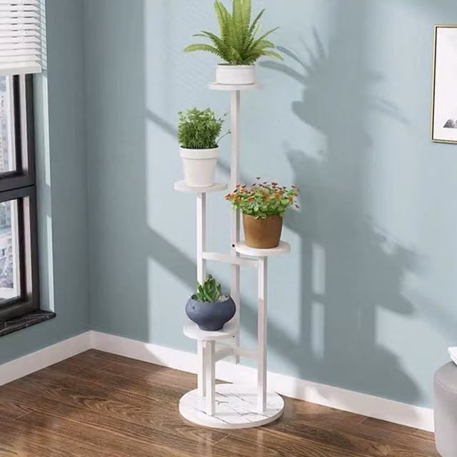 Livingandhome 4 Tier White Ladder Flower Display Stand