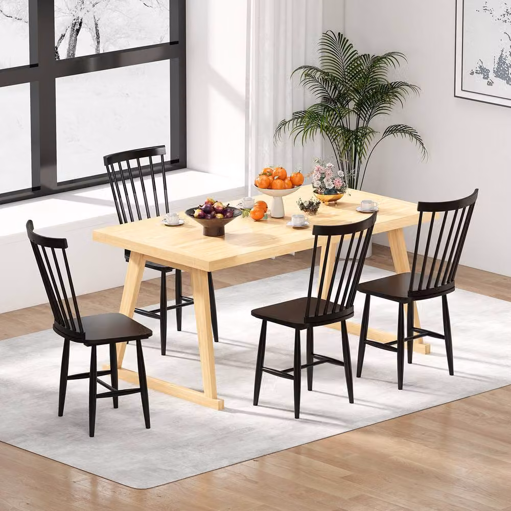 Costway Set of 2 Windsor Wooden Dining Chairs with Removable Fabric Seat Cushions in Black – 7