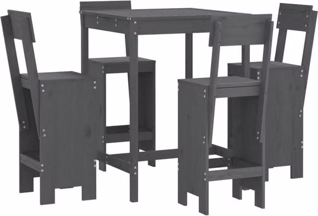 Berkfield Home 5 Piece Grey Solid Pine Wood Garden Bar Set – 1