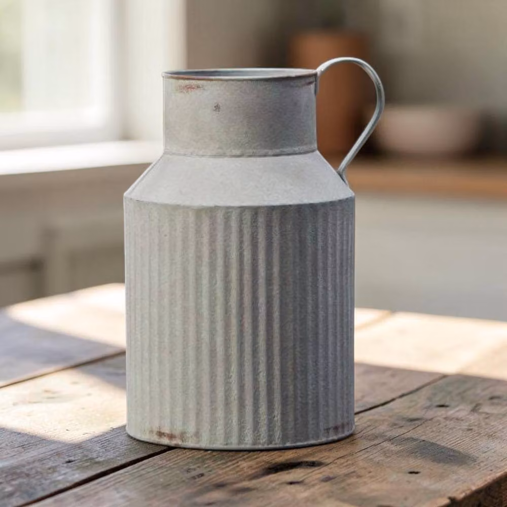 Four Candle Vintage White Ribbed Zinc Planter Tub, Diameter: 26 cm – 2