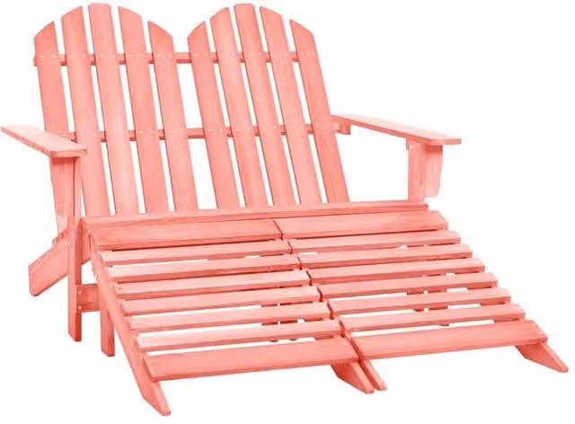 Berkfield Home 2-Seater Pink Fir Wood Garden Adirondack Chair and Matching Ottoman