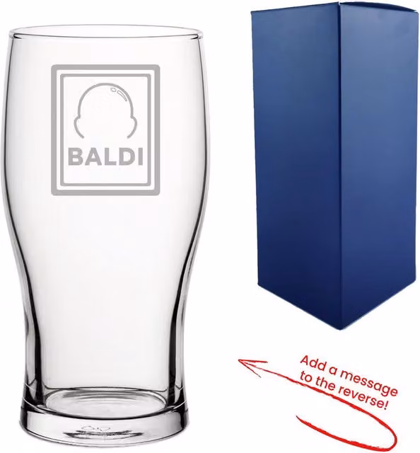 Uniqueful Personalised Baldi Design Pint Glass in Clear Glass, 570 ml