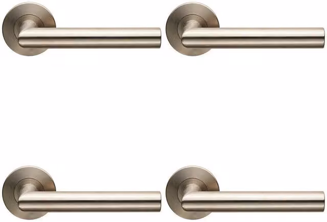 Loops 4x Pair Straight Mitred Bar Handles with Slim Round Rose and Concealed Fixings in Brushed Satin Silver Stainless Steel