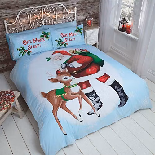 Rapport Home One More Sleep Christmas Duvet Cover and Pillowcase Set in Blue, White and Multicolour, W/D/H: 180 x 200 cm