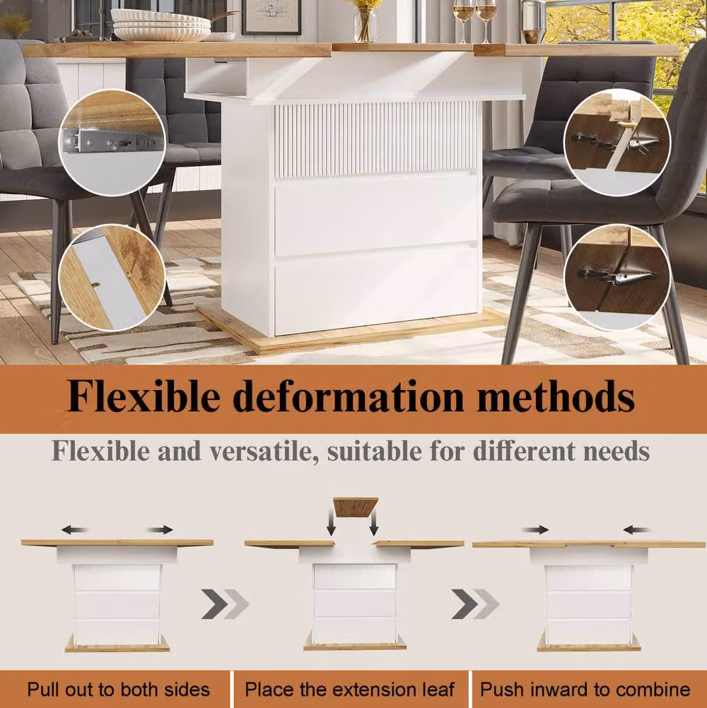 STILVORA Extendable Rectangular Dining Table with Storage in White, W/D/H: 140 x 80 x 75 cm – 5