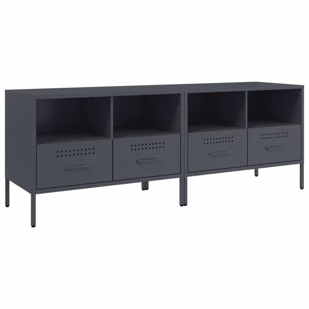 Berkfield Home Set of 2 Anthracite Steel TV Cabinets, W/D/H: 68 x 39 x 50.5 cm – 3