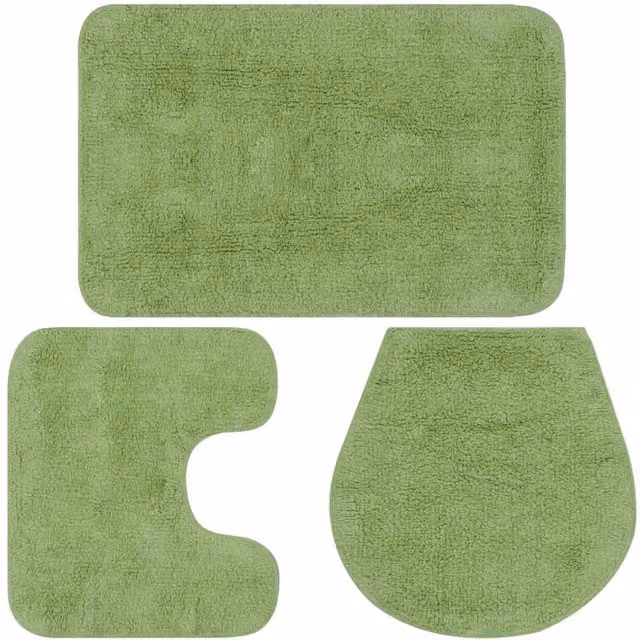 Berkfield Home 3 Piece Non-Slip Cotton Bathroom Mat Set in Green