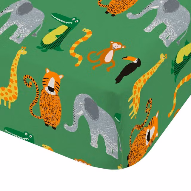 Catherine Lansfield Animal Magic Childrens Fitted Sheet Green