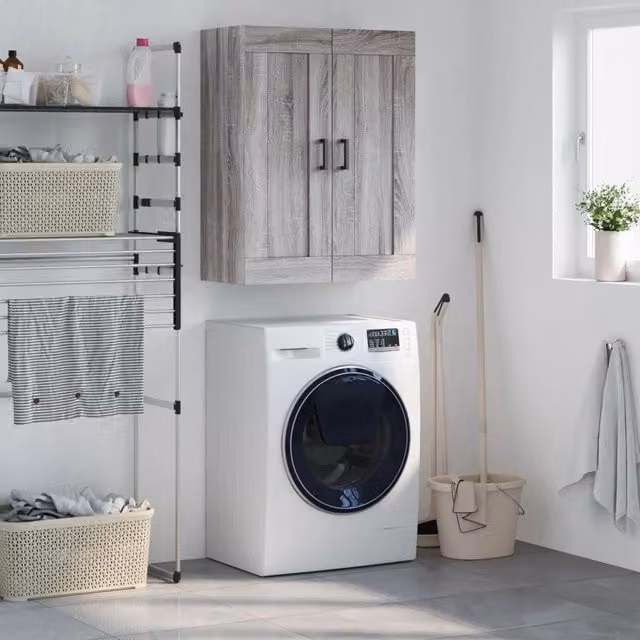 Berkfield Home Wall Mounted Cabinet in Grey, W: 69.5 cm, D: 34 cm, H: 90 cm