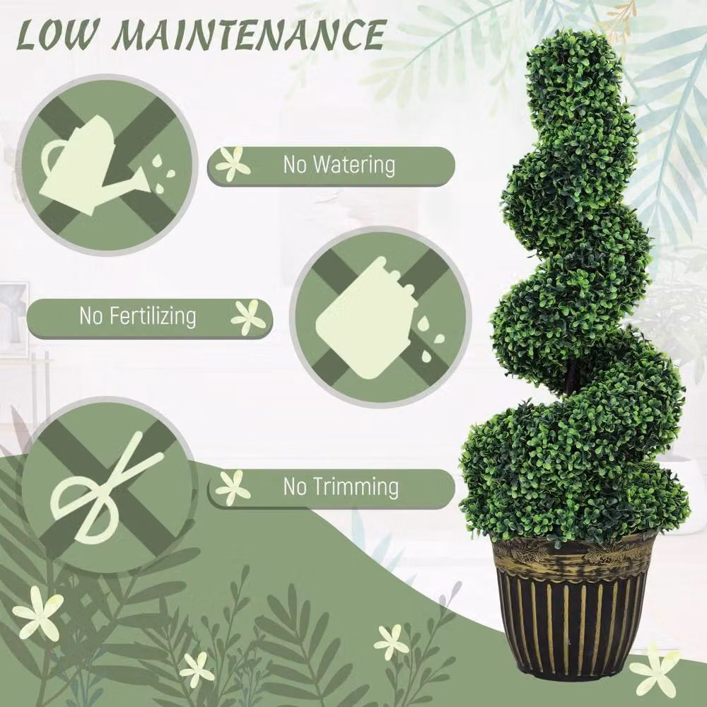 Wyld Haus Kayoyo Set of 2 Green Artificial Spiral Boxwood Topiary Trees, Height: 90 cm – 6