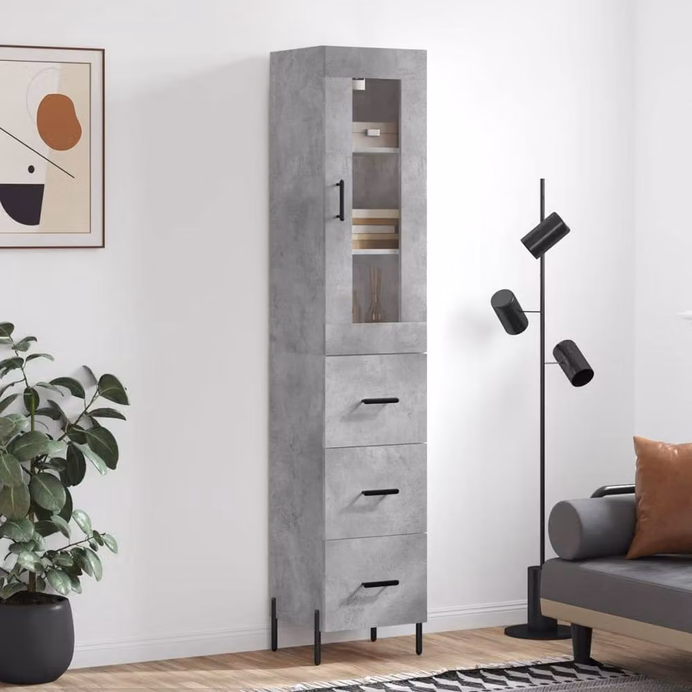 Berkfield Home Highboard in Concrete Grey, H 180 x W 34.5 x D 34 cm – 2