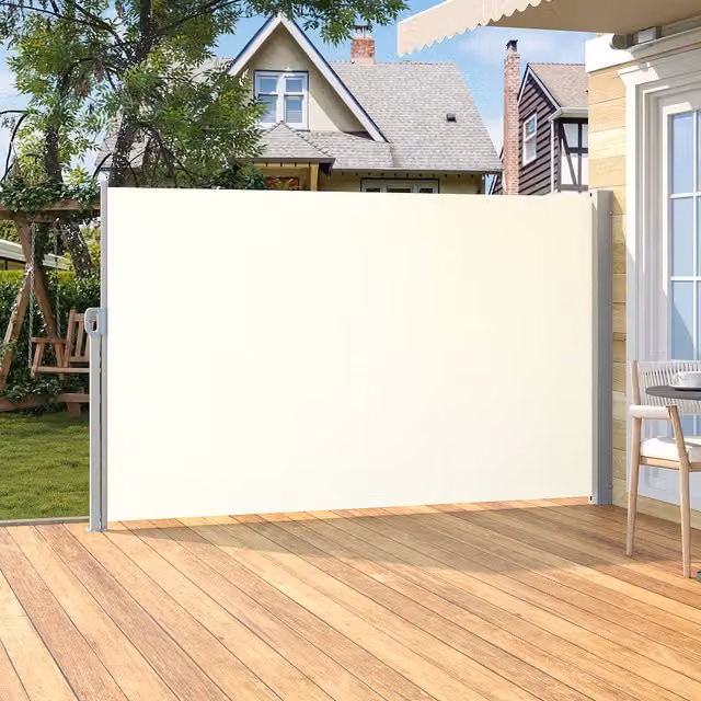 Livingandhome Retractable Garden Fence Side Sunshade Awning in White, Polyester and Steel, Height: 180 cm