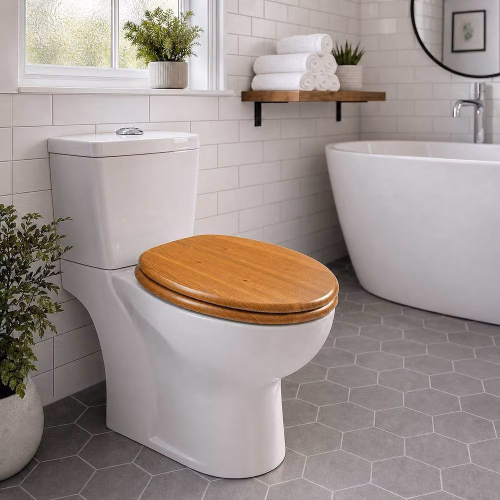SINOBATH Soft-Close Oval MDF Toilet Seat in Brown, W: 37.5 cm, D: 43.5 cm – 4