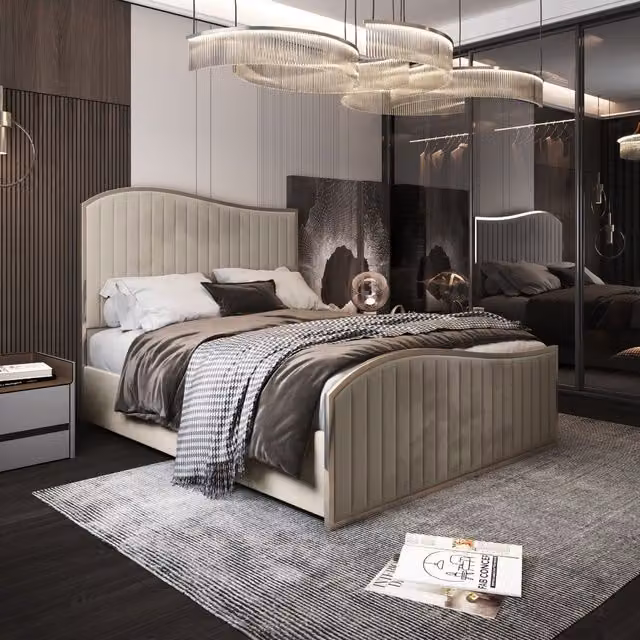 KDMD Brixton Super King Upholstered Velvet Bed Frame in Cream