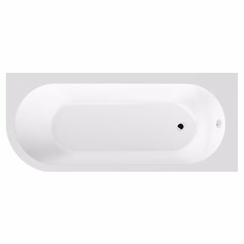 Balterley J Shape Right Hand Back to Wall Shower Bath in Gloss White with Adjustable Legs and Overflow, W: 150 cm, D: 71 cm, H: 41 cm