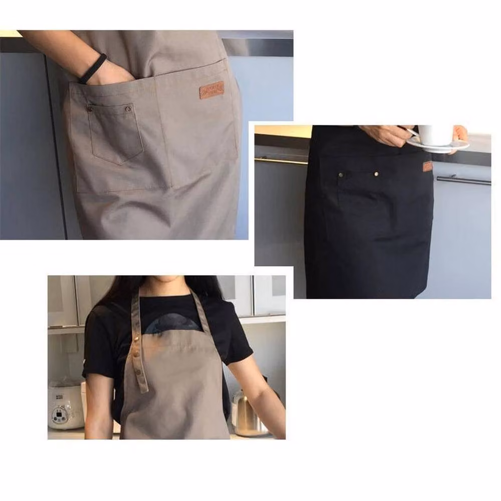 NESTLUNE Beige Denim Canvas Kitchen BBQ Apron with Pockets, W 100 cm x H 60 cm – 2