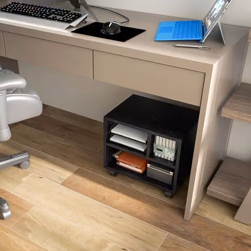HOMCOM 2-Tier Black Printer Stand with Storage and Castors, W/D/H: 40 x 30 x 36 cm – 5