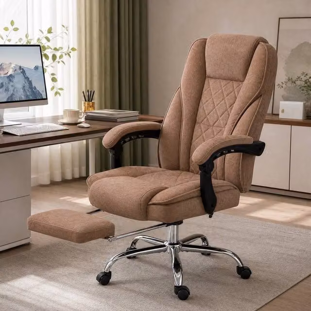 STILVORA Brown Fabric Executive Office Chair with Heated Massage, Recline, Footrest and Headrest