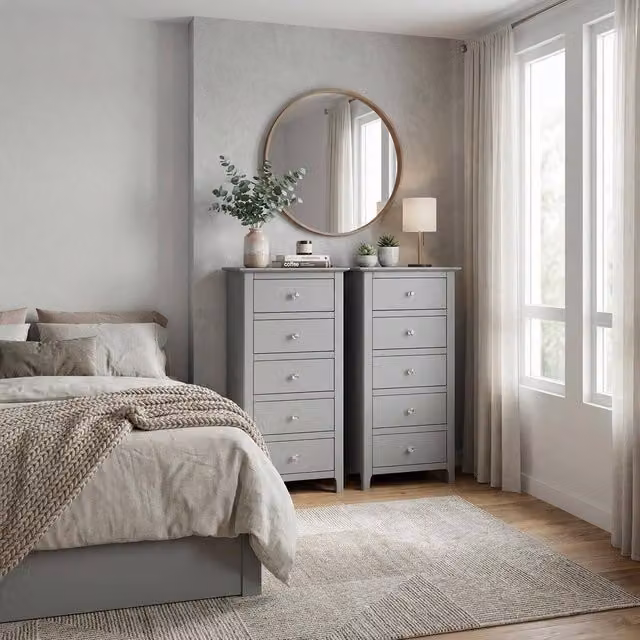 FWStyle Palma Grey 5 Drawer Chest of Drawers