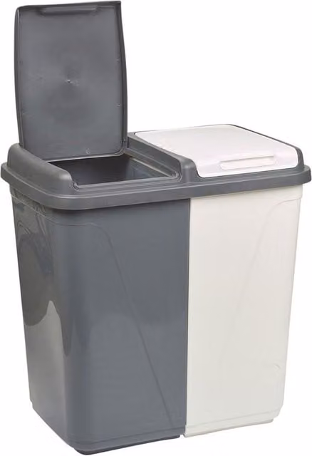 URBNLIVING Double Bin for Kitchen Waste and Laundry Sorting in White and Grey