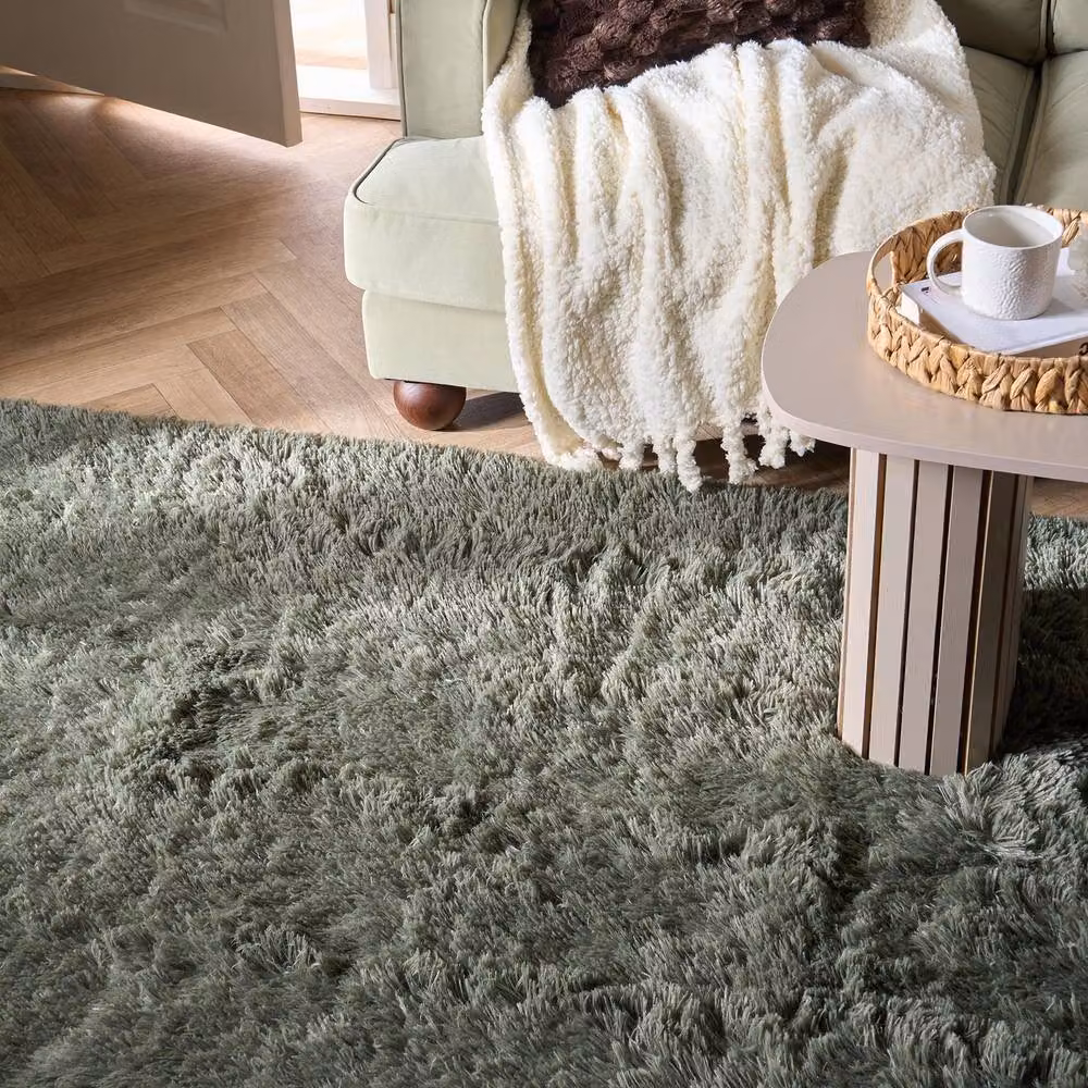 OHS Soft Fluffy Anti-Slip Area Rug in Dark Green, W: 160 cm, L: 230 cm – 2
