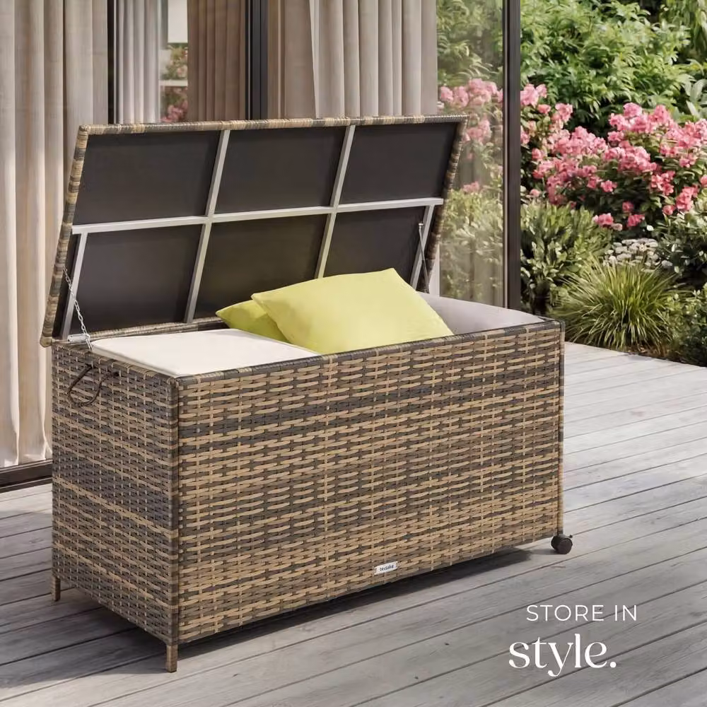 tectake Kuusamo Large Storage Box in Natural Rattan with Aluminium Frame and Casters – 7