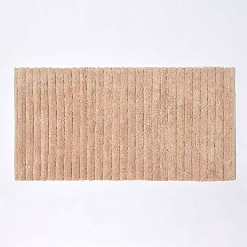 HOMESCAPES Cotton Ribbed Spa Style Beige Bath Mat, 100% Cotton, W/D: 75 x 45 cm