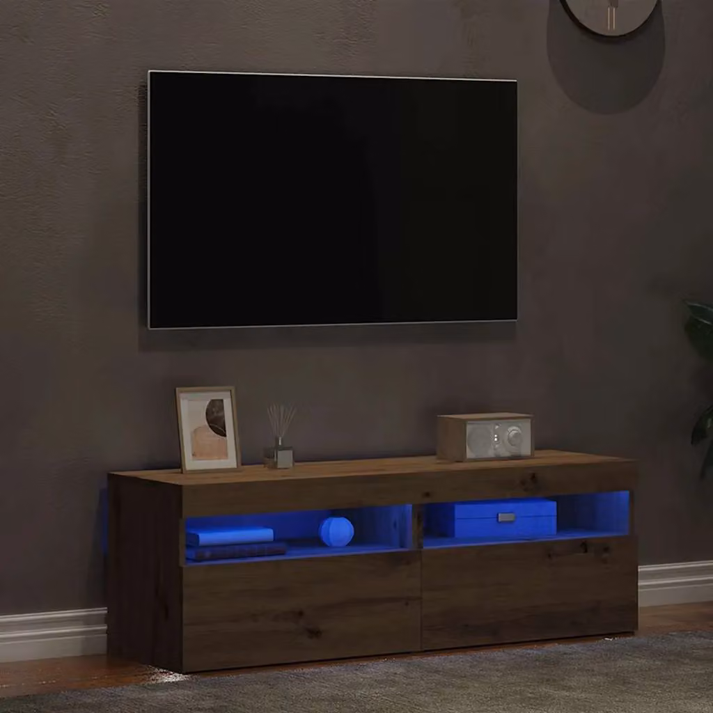 Berkfield Home Set of 2 Modern Artisan Oak TV Cabinets with LED Lights in Brown – 4