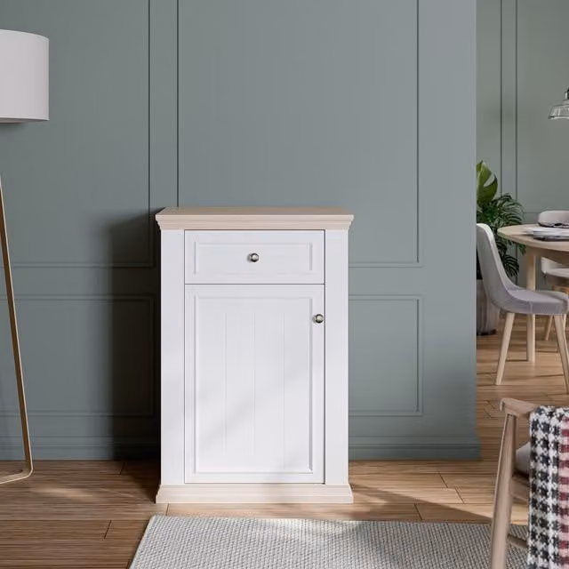 Furniture To Go Pontypool Shoe Cabinet with Drawer in White and Grey Oak Finish