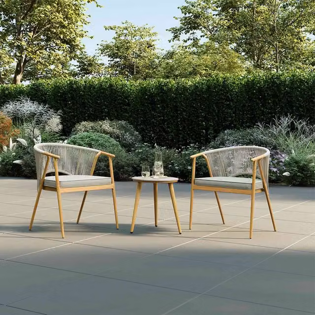 Charles Bentley Almada 2 Seater Bistro Set in Grey with Wood Effect Frame and Rope Weave – 1
