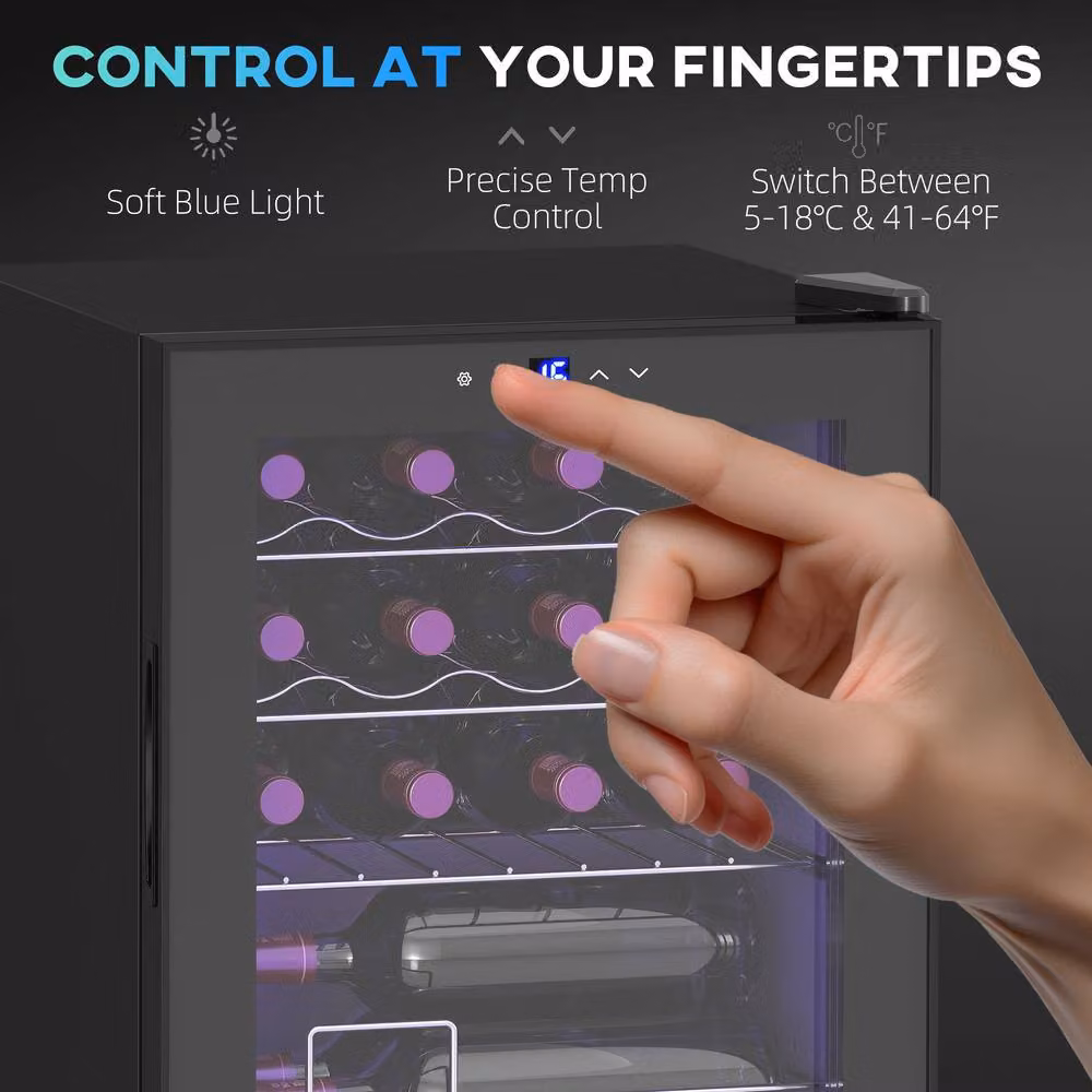 STILVORA 16-Bottle Countertop Wine Cooler Fridge with Touch Panel and LED Interior Light, Black, W/D/H: 56.5 x 43 x 42 cm – 4