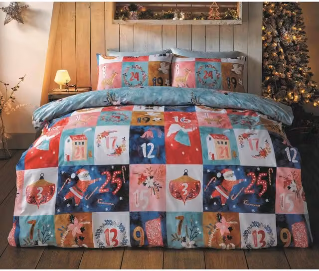 Rapport Advent Christmas Graphic Duvet Cover Set, Multicolour, W: 180 cm, L: 200 cm
