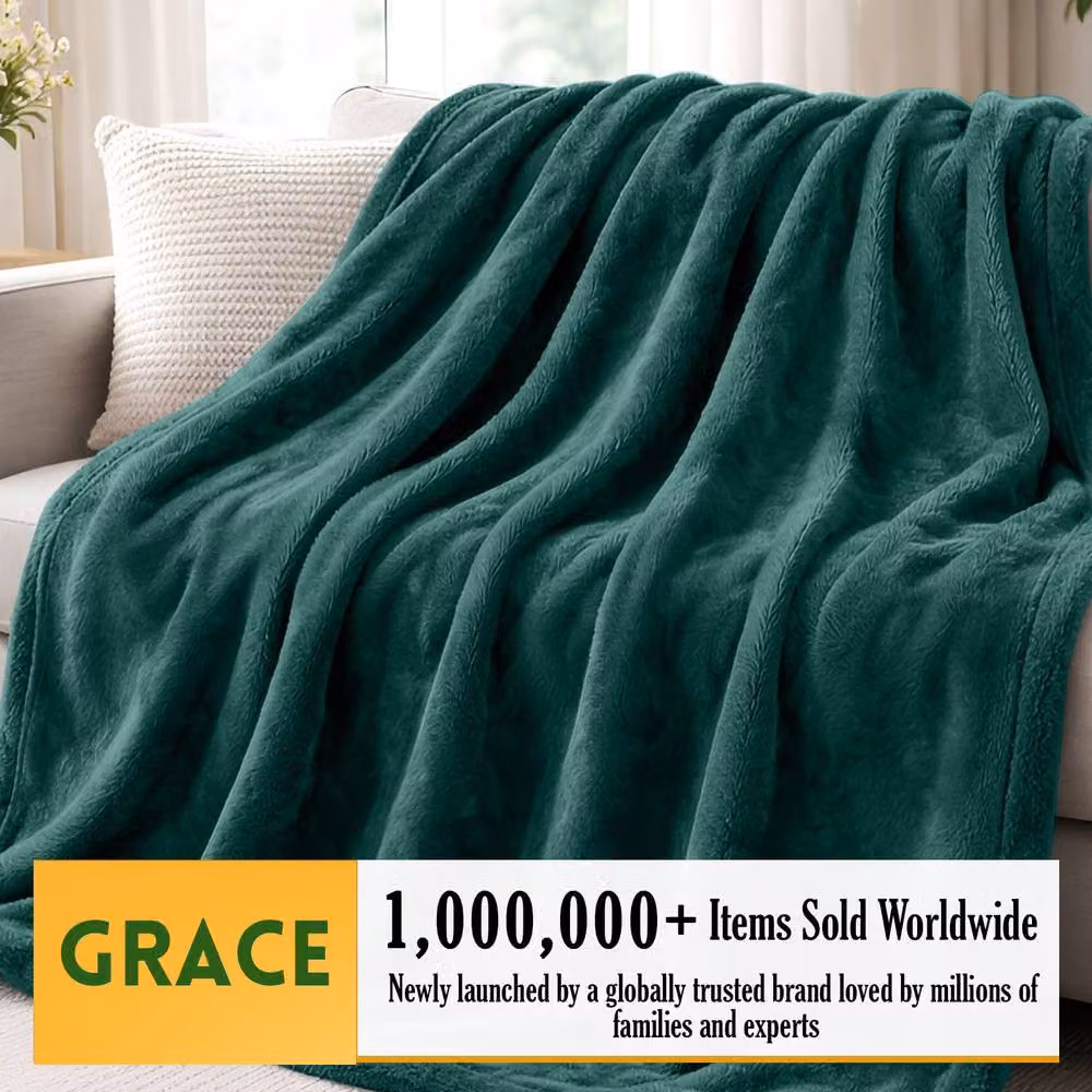 Grace Luxury Ultrasoft Flannel Fleece Blanket Throw in Dark Green, W/D/H: 130 x 150 cm – 2
