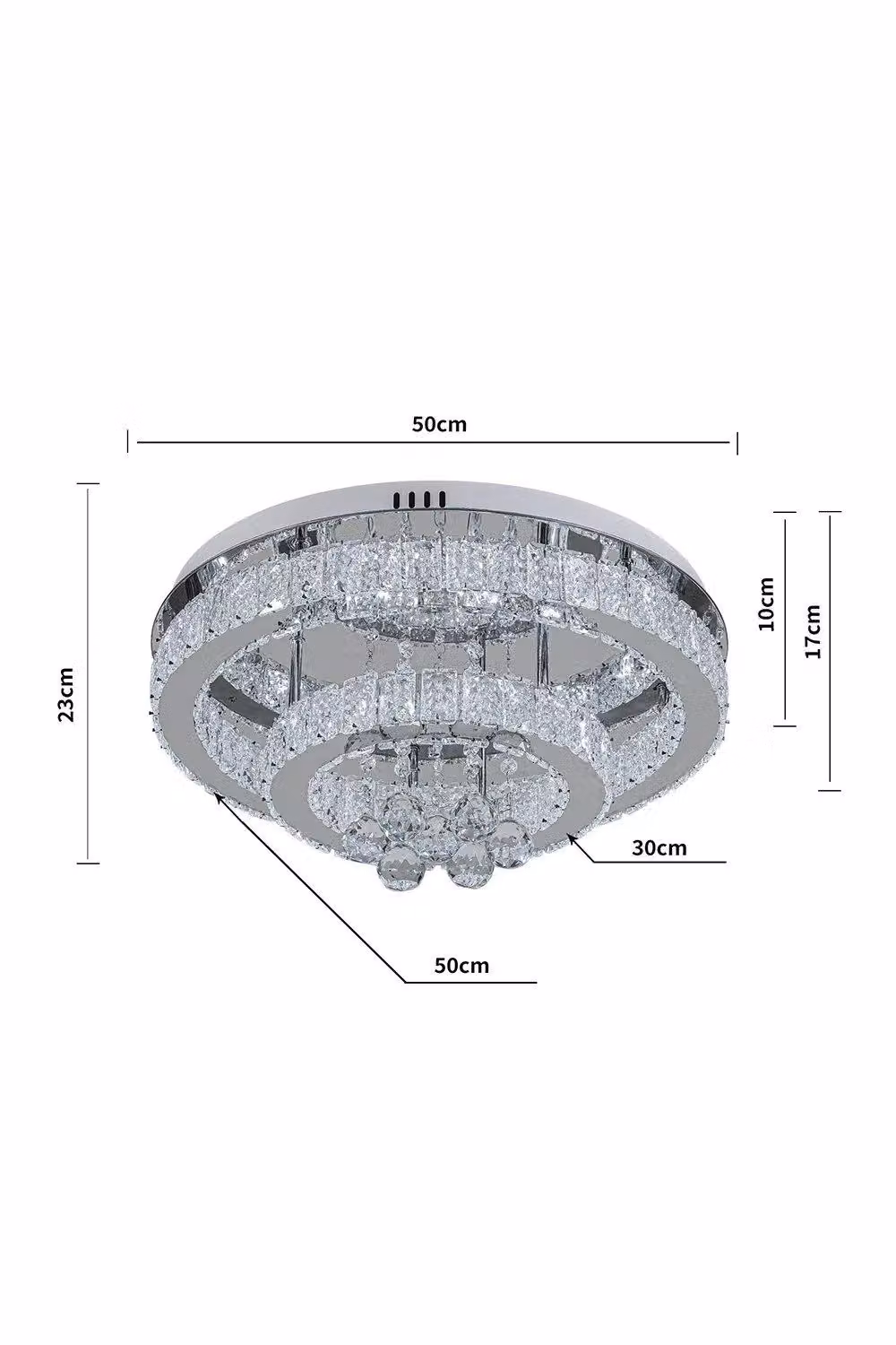 H&O Direct Double Tier Round Crystal Ceiling Light in Silver – 2