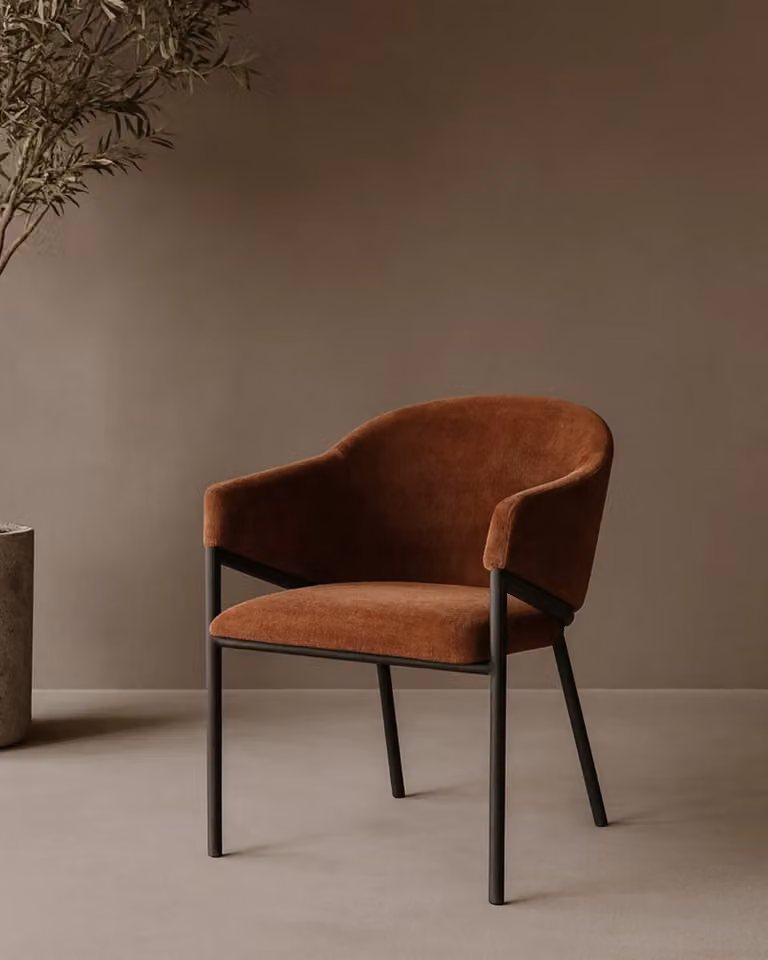 Tommy Franks Aidan Armchair Set of 2 in Orange Bouclé Fabric with Metal Frame
