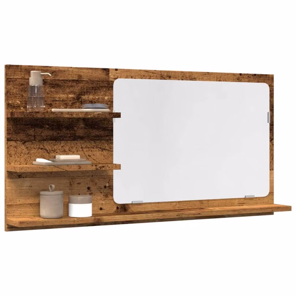 Berkfield Home Durable Bathroom Mirror Cabinet in Brown Old Wood, W/D/H: 90 x 11 x 45 cm – 2