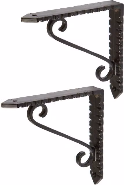 Hammer and Tongs Notched Scroll Iron Shelf Bracket, Black Matt, Pack of 2 – 5