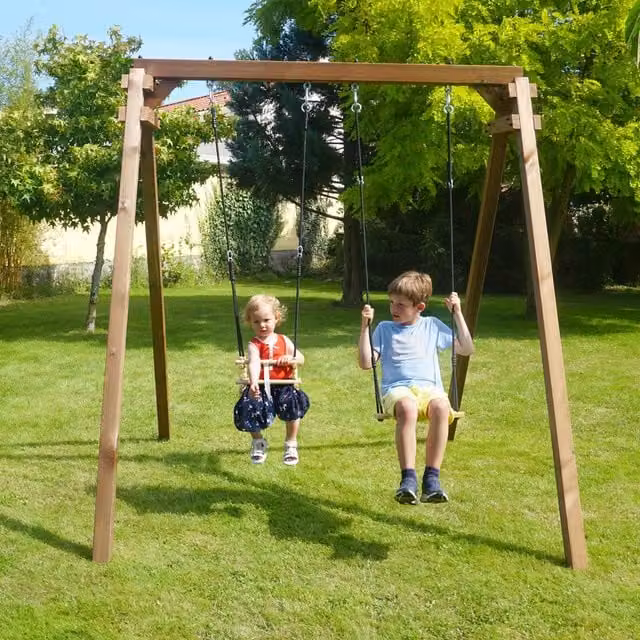 Soulet Ambre Double Wooden Swing Set in Brown