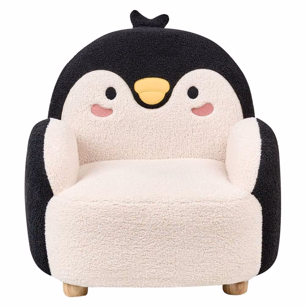 Wyld and Coco Penguin Kids Armchair in Black Boucle with Solid Rubberwood Frame – 3