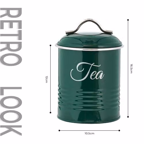 Innoteck Tea, Coffee and Sugar Canister Set of 3, Green Metal Food Storage Tins with Airtight Lids, 1.3 l Capacity – 5