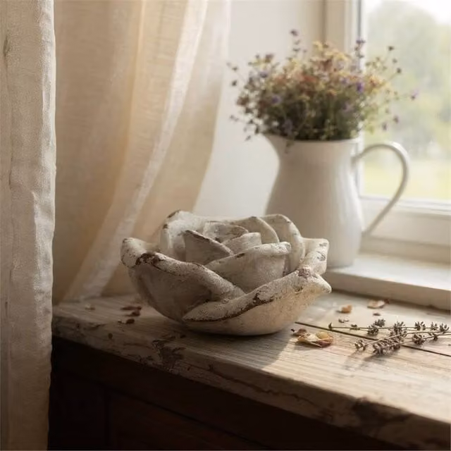 Nordara Antique White Floral Stone Garden Ornament
