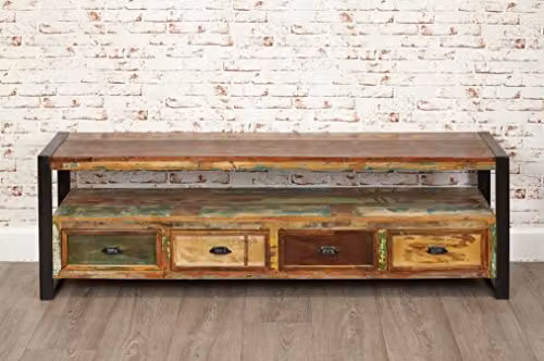 baumhaus Urban Chic Industrial Open Widescreen Television Cabinet in Brown and Multicolour, W/D/H: 180 x 40 x 55.5 cm – 3