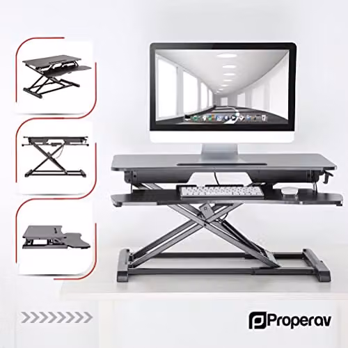 Properav Mobile Two Tier Stand Up Desk Converter Workstation with Gas Spring Height Adjustment and Keyboard Tray, Black – 4