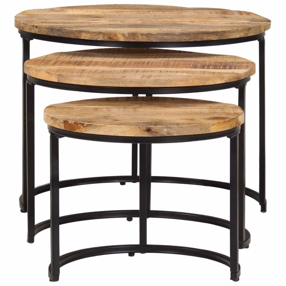 Berkfield Home 3 Piece Nesting Tables in Brown Rough Mango Wood – 2