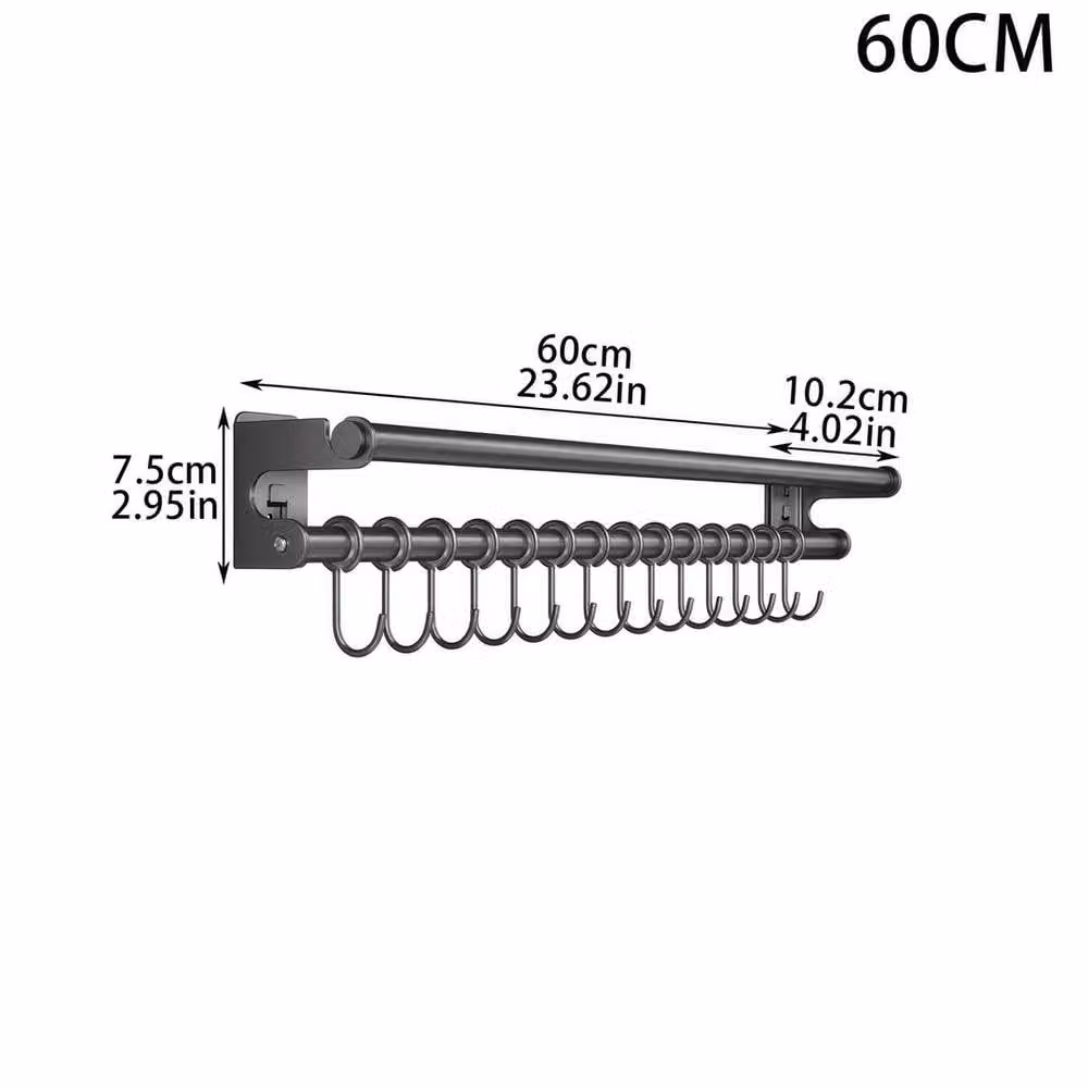 FLAVORA Wall Mounted Metal Kitchen Utensil Hanging Rail Organiser, Grey, Width: 60 cm – 1
