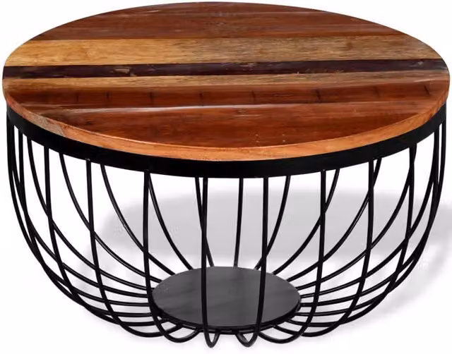 Berkfield Home Beautiful Round Rustic Coffee Table in Brown Reclaimed Wood, W/D/H: 60 x 60 x 35 cm – 1