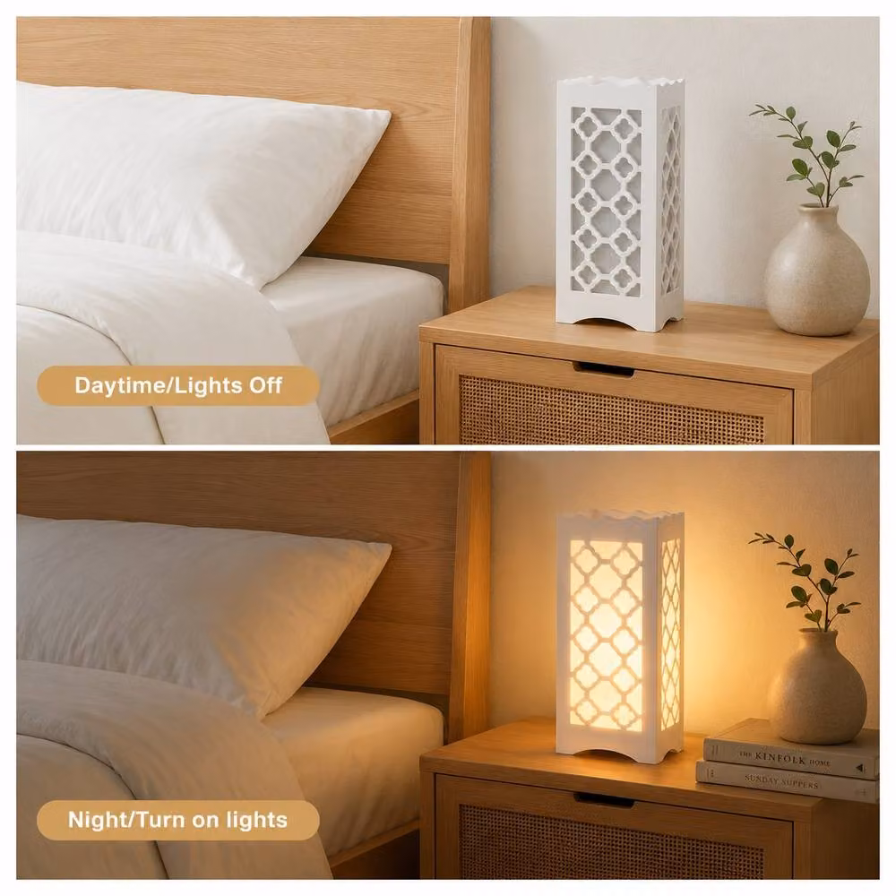 Bright Zeal White LED Table Lamp with Flower Shaped Carving – 5