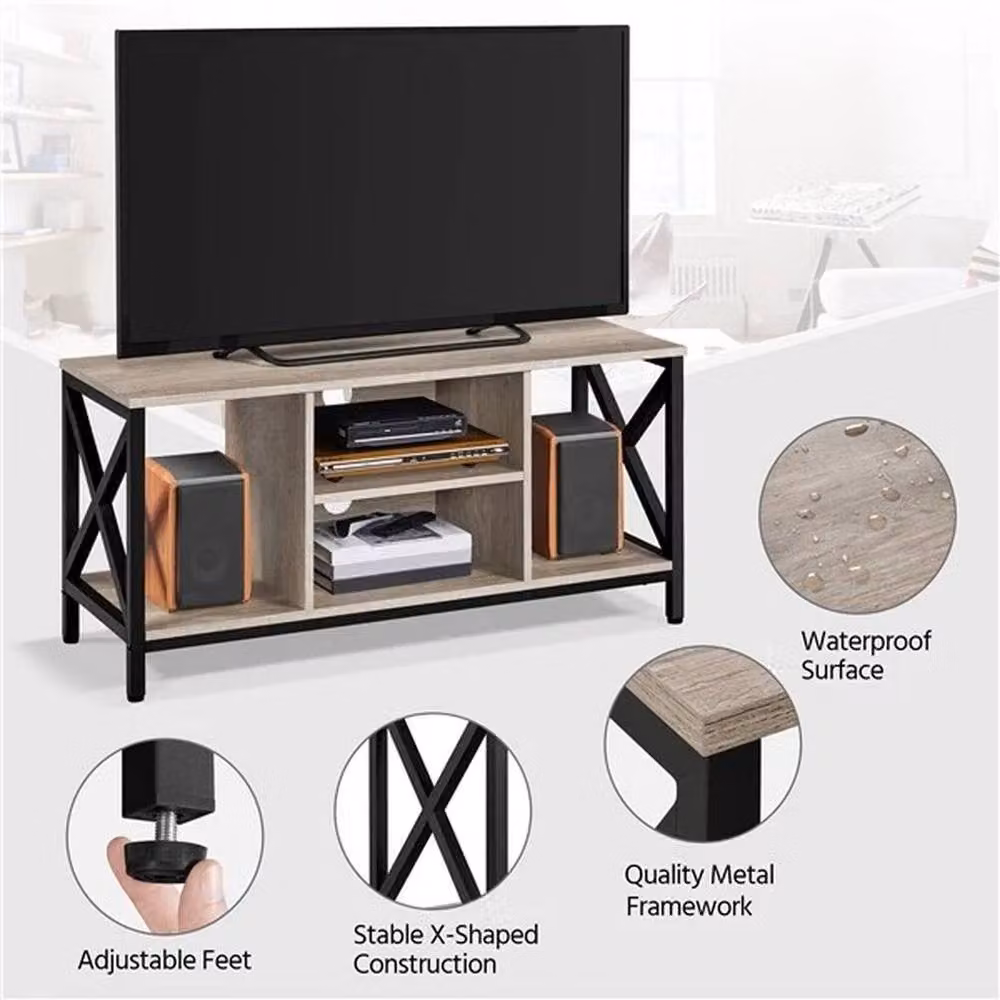 KORVIXA Industrial Geometric TV Stand Cabinet in Grey, Width: 106 cm – 4